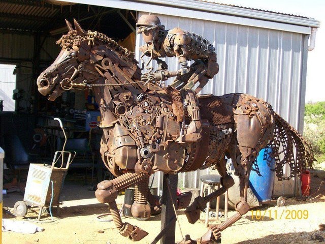 Recycled-metal-horse-and-rider-by-australian-metal-sculptor-andrew-whitehead